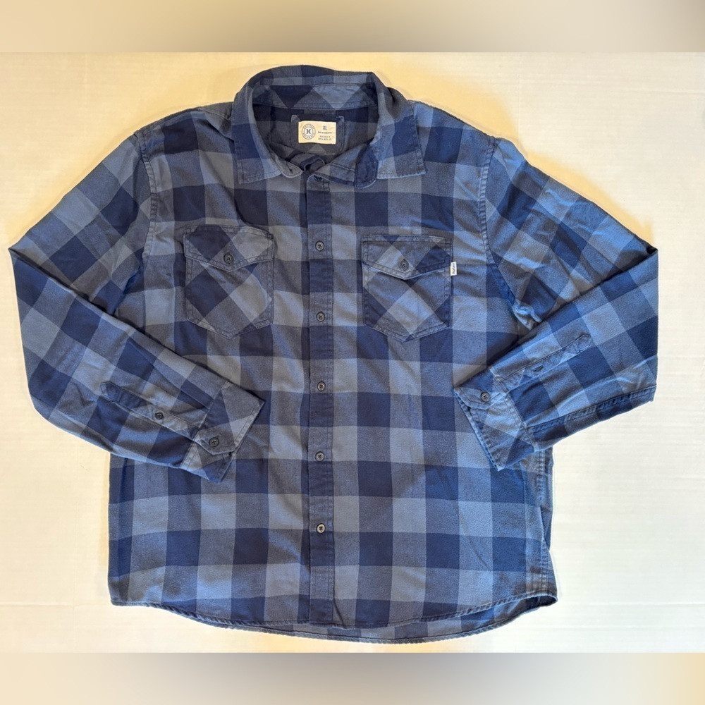 Hurley blue checkered button down collar flannel shirt size XL